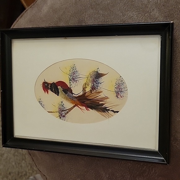 VTG Mexican Watercolor Tropical Feather Bird Framed Art - Picture 4 of 5
